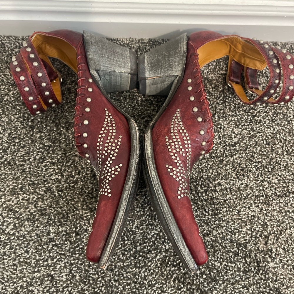 Old Gringo Burgundy Studded Leather Heeled Boots - Picture 8 of 12